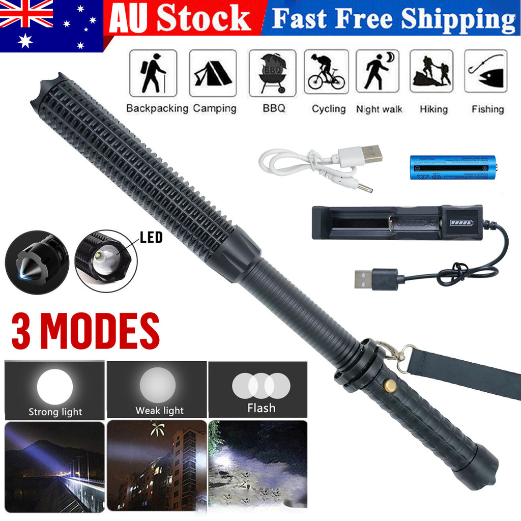 Baseball LED Flashlight Zoom Rechargeable Torch Spotlight Emergency Security Work Light 3 Lighting Modes
