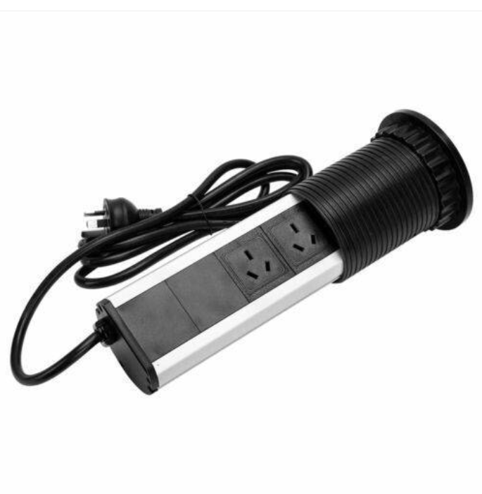 2M Pop Up Power Point 3 Socket Plug 2 USB Table Home Kitchen Desk Outlet