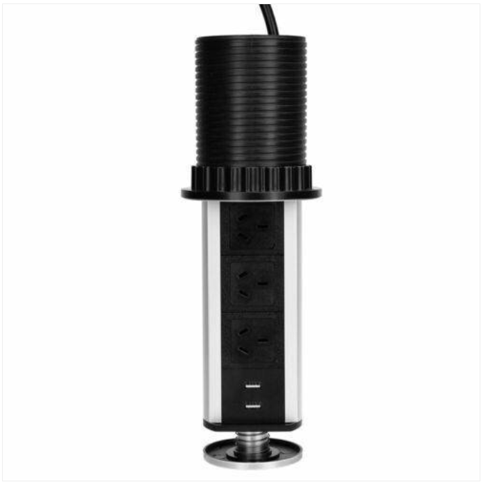 2M Pop Up Power Point 3 Socket Plug 2 USB Table Home Kitchen Desk Outlet