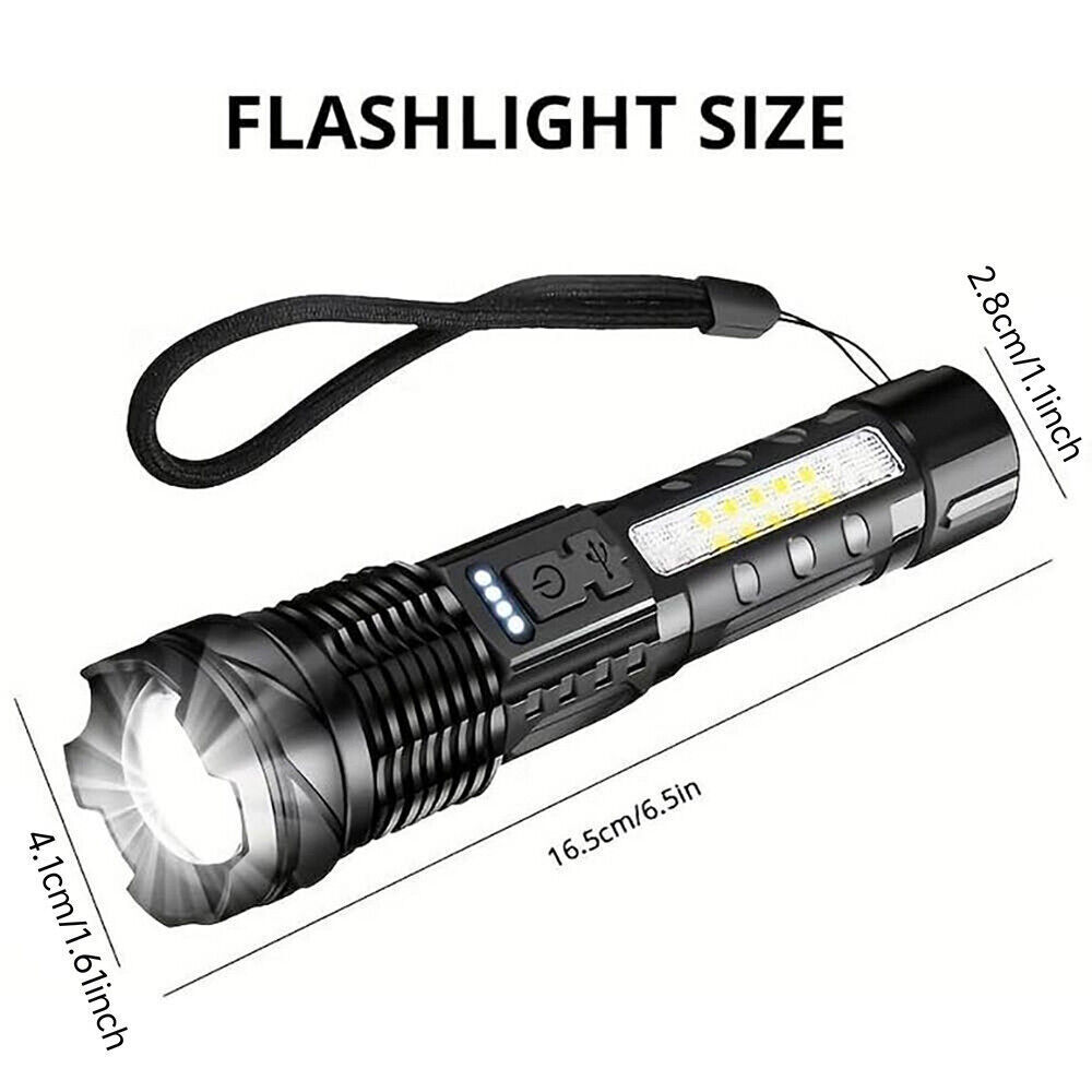 Rechargeable LED Flashlight Tactical Torch Police Super Bright Work Light Lamp Red White Blue 3 Light USB Charging