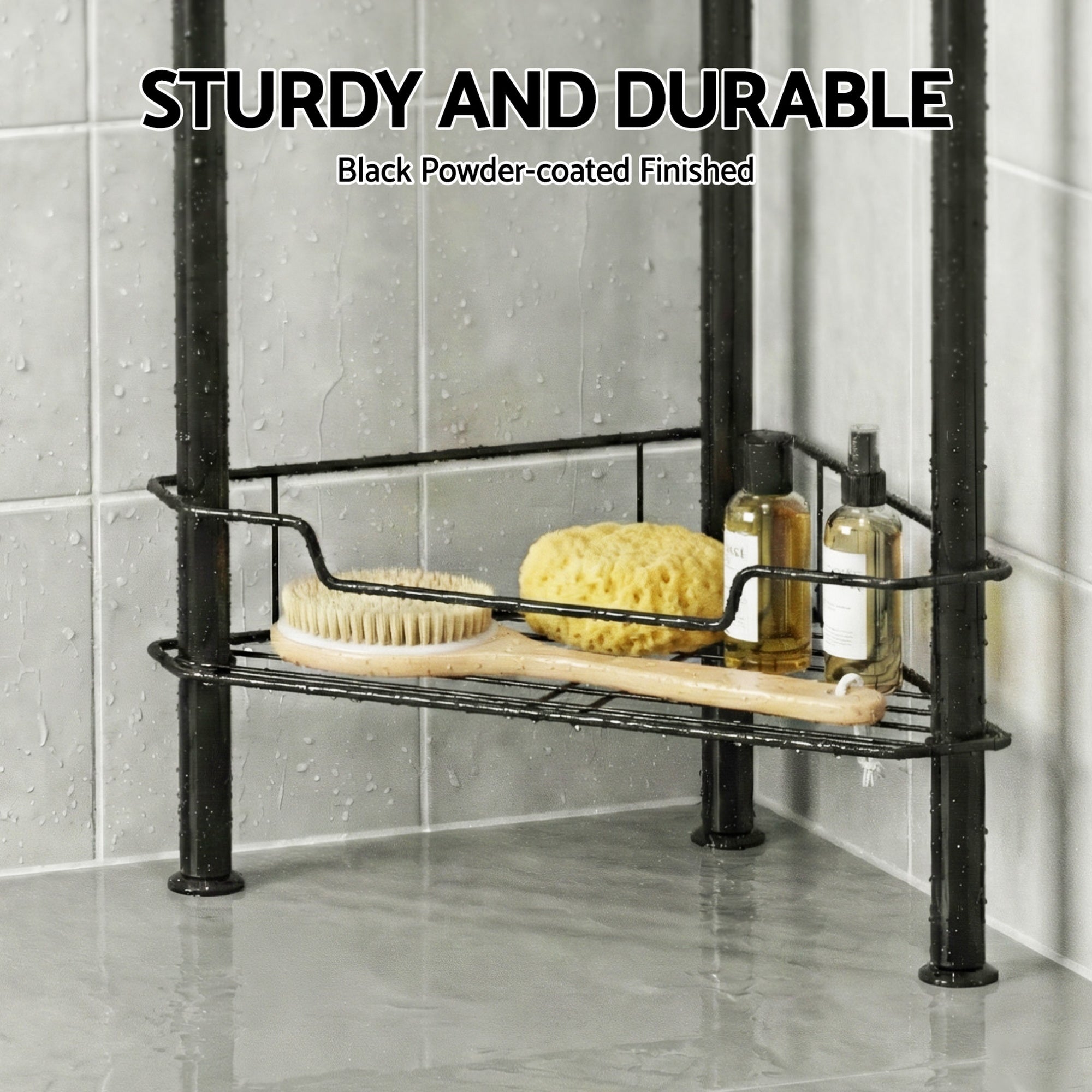 Artiss 4 Tier Floor Standing Corner Shower Caddy Bathroom Organizer Black