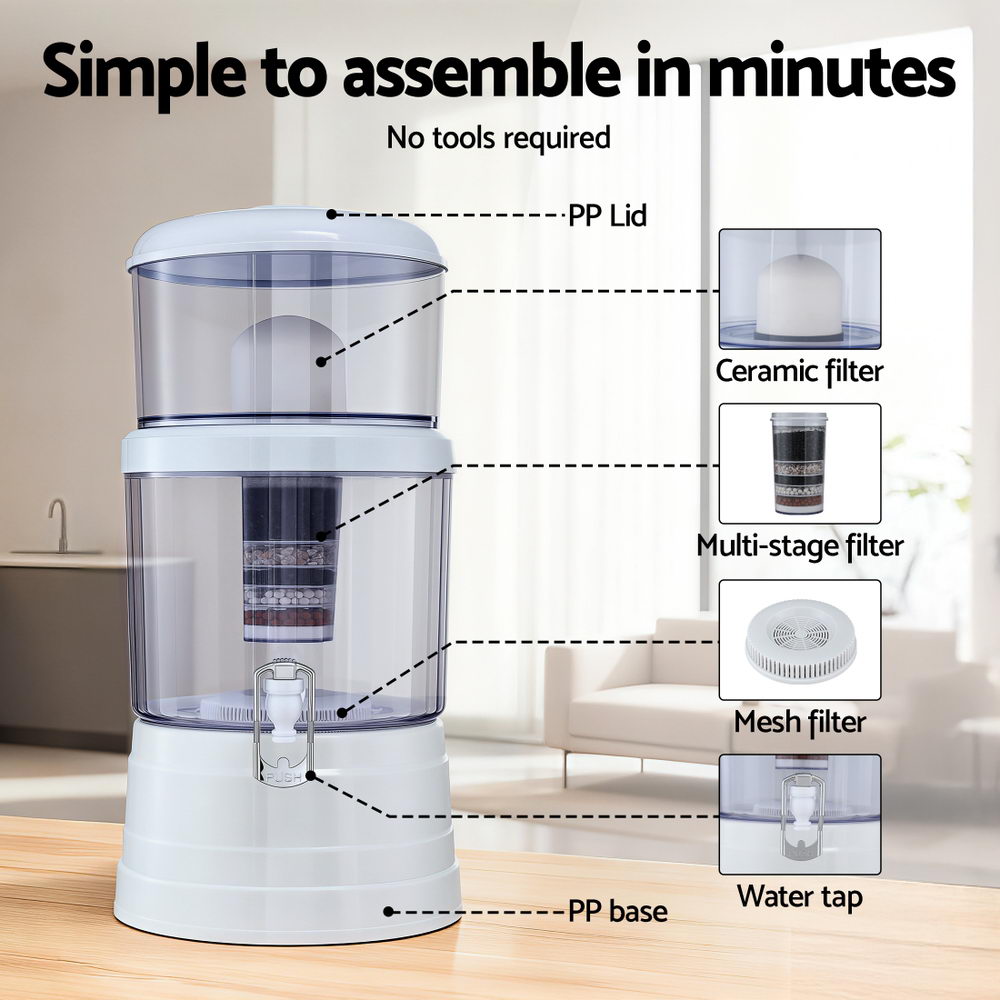 Devanti Benchtop Water Filter 16L Gravity Multi-Stage BPA-Free Home Camping