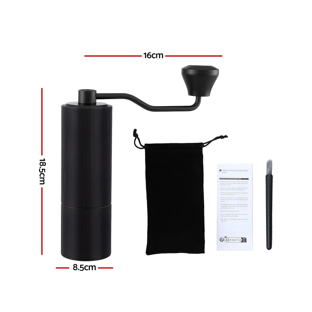 Devanti Manual Coffee Grinder with 24 Adjustable Settings | Hand Coffee Bean Burr Mill for Espresso French Press | Portable Stainless Steel Quiet Grinder with Storage Bag for Travel Camping, Black