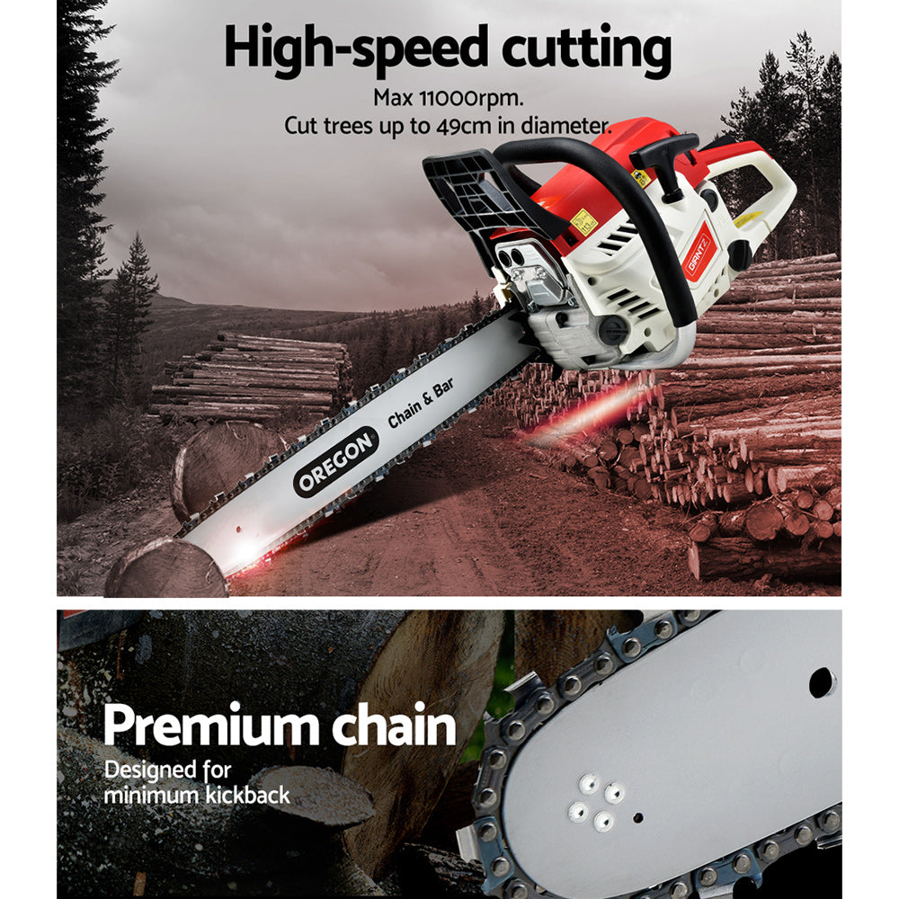 Giantz Chainsaw Petrol 52CC 20" Oregon Bar Commercial E-Start Pruning Chain Saw