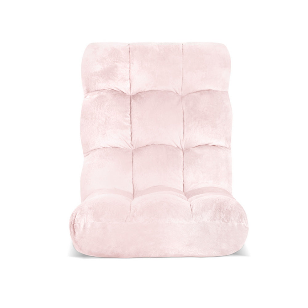 Artiss Floor Lounge Sofa Bed Flannel Fabric Pink