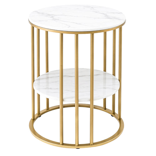 Artiss Coffee Table 2-Tier Round Marble Effect White&Gold