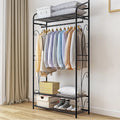 Bingopaw Black Metal Clothes Rack Stand Heavy Duty Garment Rail with 2 Storage Shelves for Shoes & Closet Organization