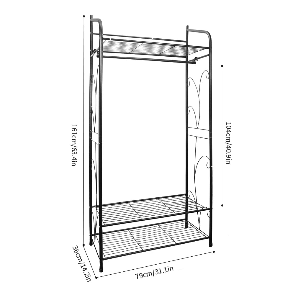 Bingopaw Black Metal Clothes Rack Stand Heavy Duty Garment Rail with 2 Storage Shelves for Shoes & Closet Organization