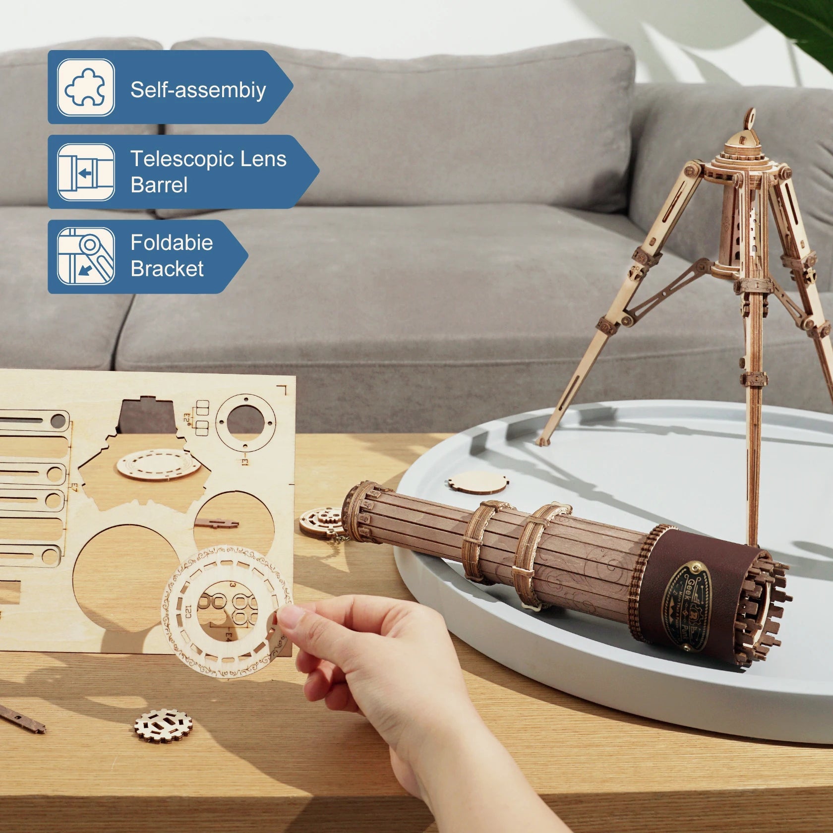 Robotime Rokr 1:1 DIY 314pcs Telescopic Monocular Telescope Wooden Model Building Kits Assembly Toy Gift for Children Adult