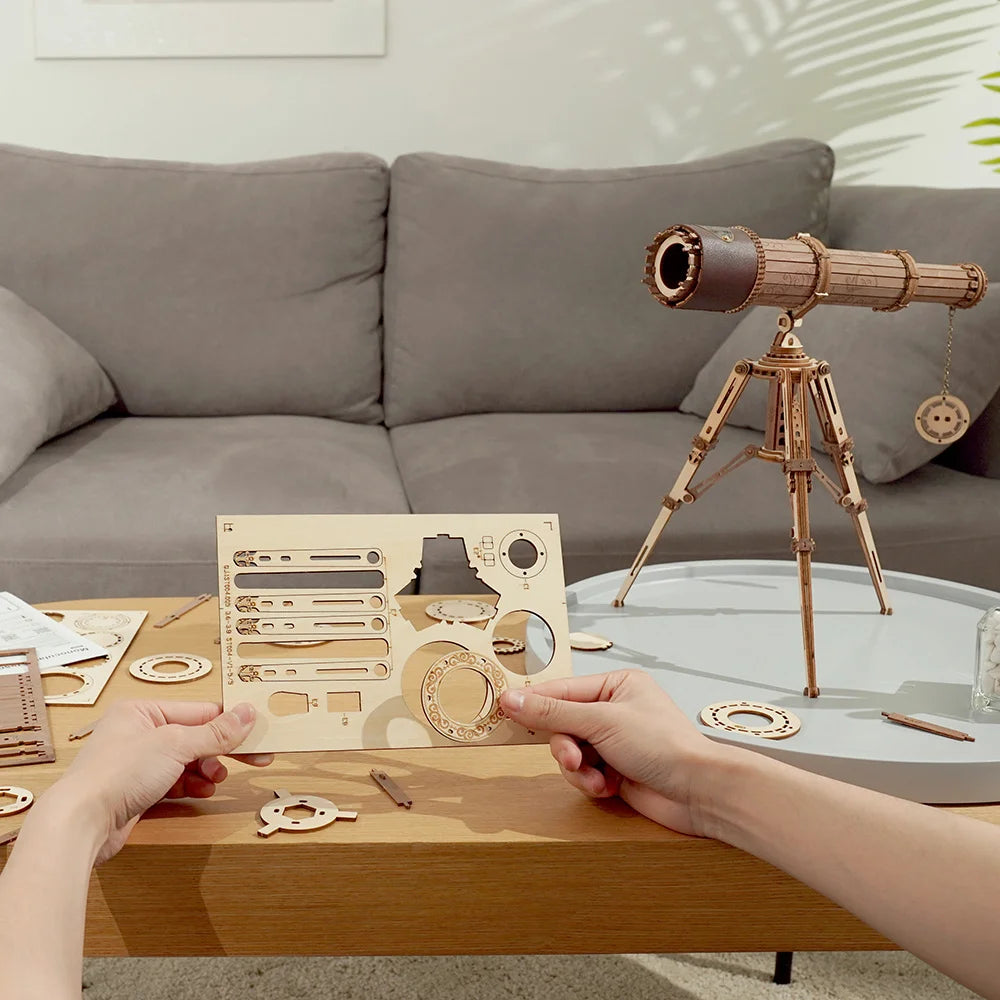 Robotime Rokr 1:1 DIY 314pcs Telescopic Monocular Telescope Wooden Model Building Kits Assembly Toy Gift for Children Adult