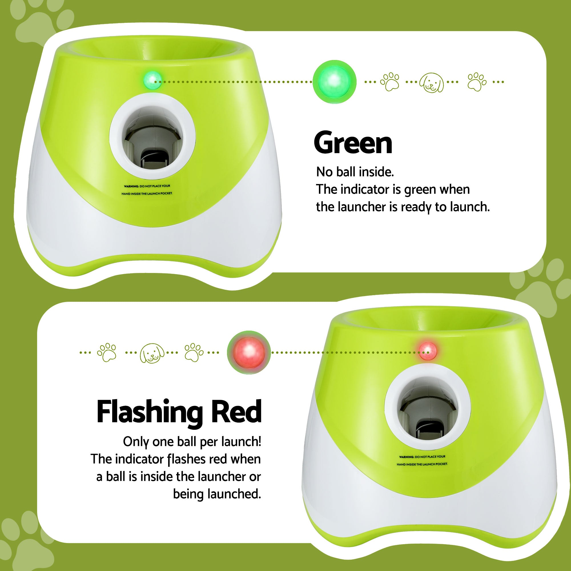 i.Pet Dog Ball Launcher Thrower with 6 Balls & 3/6/9m Launch Distances Green