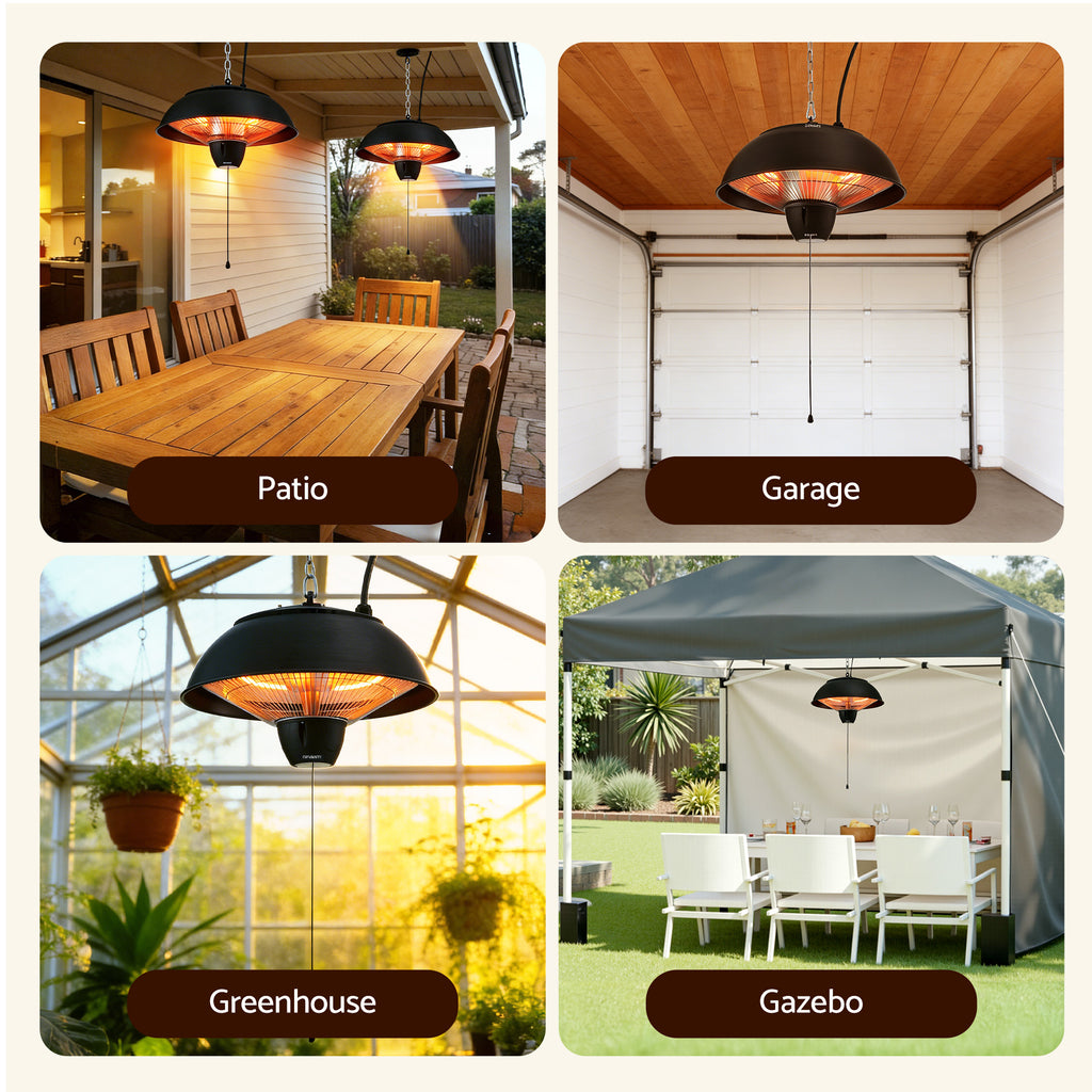 Devanti 1500W Electric Patio Infrared Heater Hanging Heaters Ceiling Mounted Remote
