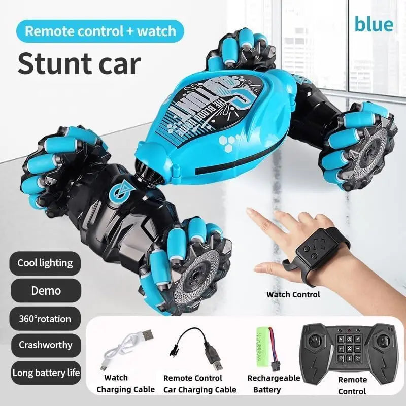 Remote Control Car, RC Car Toy 4WD Stunt Car with LED Lights & 360° Flips, 4WD Off-Road Stunt Car for Kids, All Terrain Tires