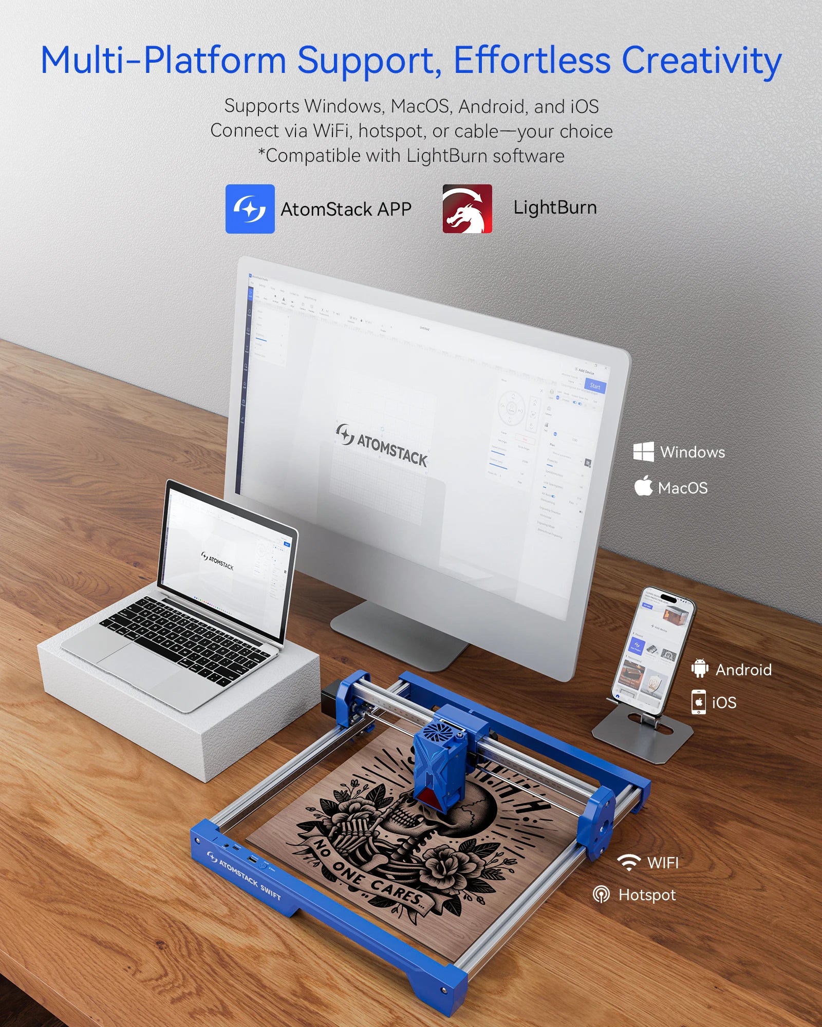 ATOMSTACK SWIFT Portable Laser Engraving Machine 12W 7W Laser Engraver Wood working Tools Diy Dog tags Acrylic Metal 300*300mm