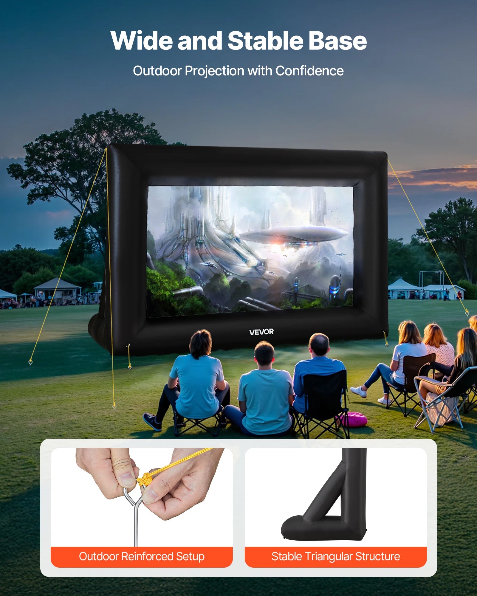 SucceBuy 14/16/20 FT Inflatable Projector Screen w/ 120 W Air Blower Projector Screen Outdoor Backyard Home Theater Theme Party