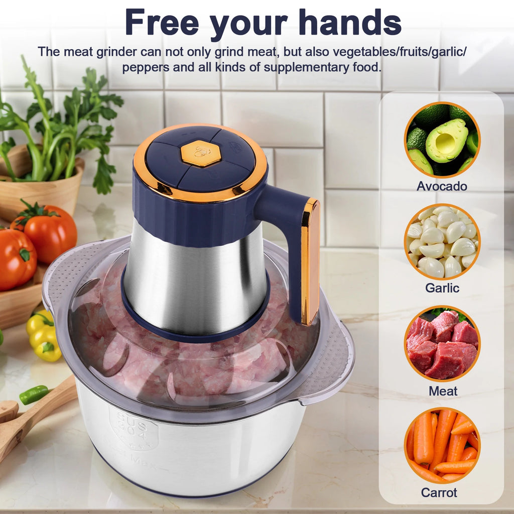 5L Electric Meat Grinder 500W Food Vegetable Processor Stainless Steel Electric Chopper for Ground Beef Deer Chicken