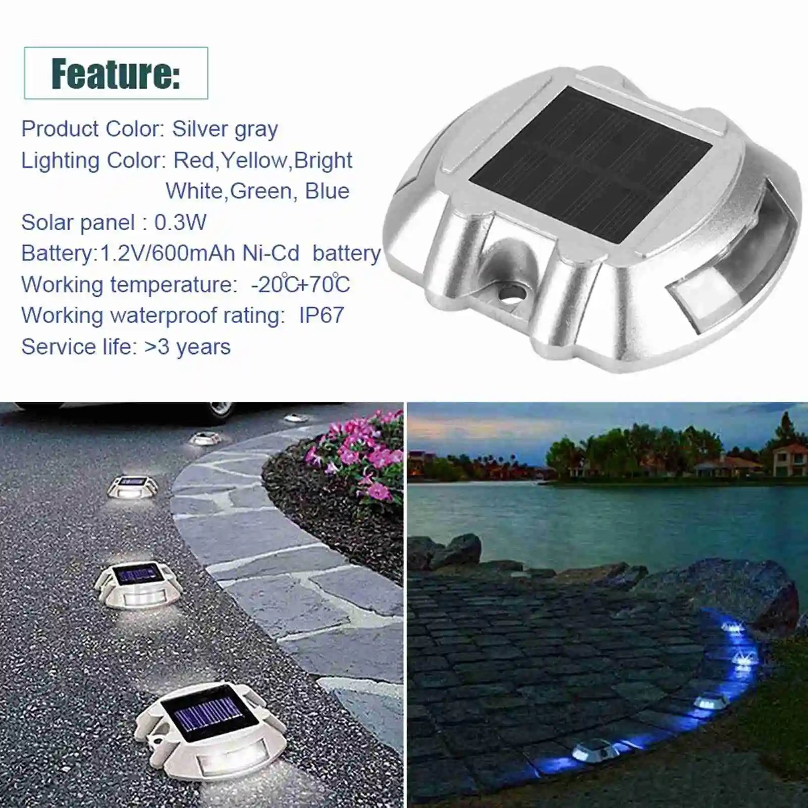 Casting Aluminum Solar Power Water Resistant 6 LED Lamp Wireless Outdoor Road Driveway Pathway Light Pathway Lamp Outdoor Light