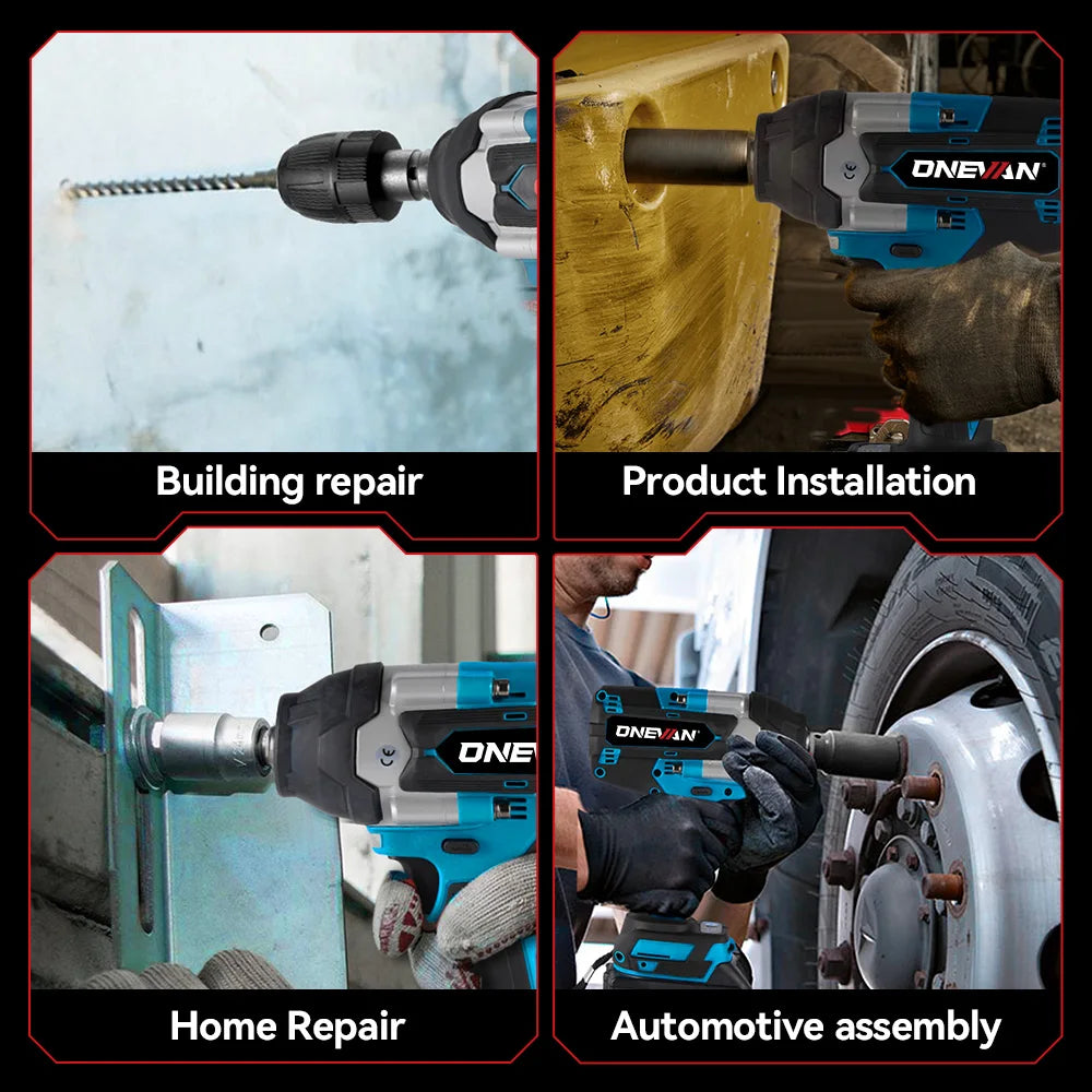 ONEVAN 1800N.M Torque Brushless Electric Impact Wrench 1/2 inch Cordless Drill Car Repair Power Tool For Makita 18V Battery Pin