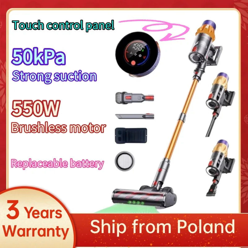 MPQU 50kPa 550W Wireless Vacuum Cleaner Touchscreen Removable Battery 3 Power Mode Electric Broom Rechargeable Vacuum Cleaner