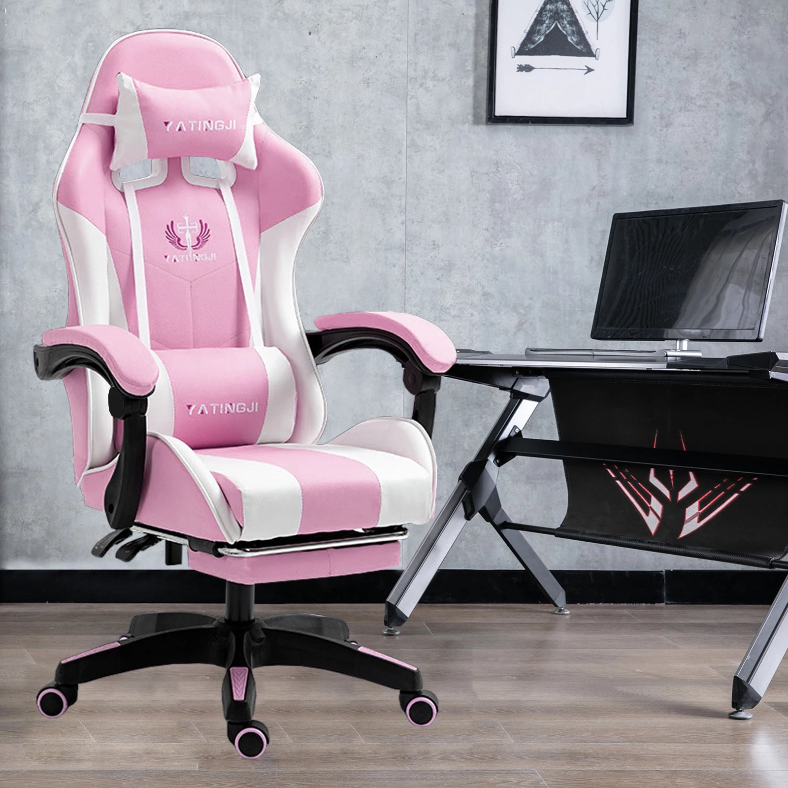 PORIYA Gaming Office Chair Racing Executive Footrest Computer Seat PU Leather