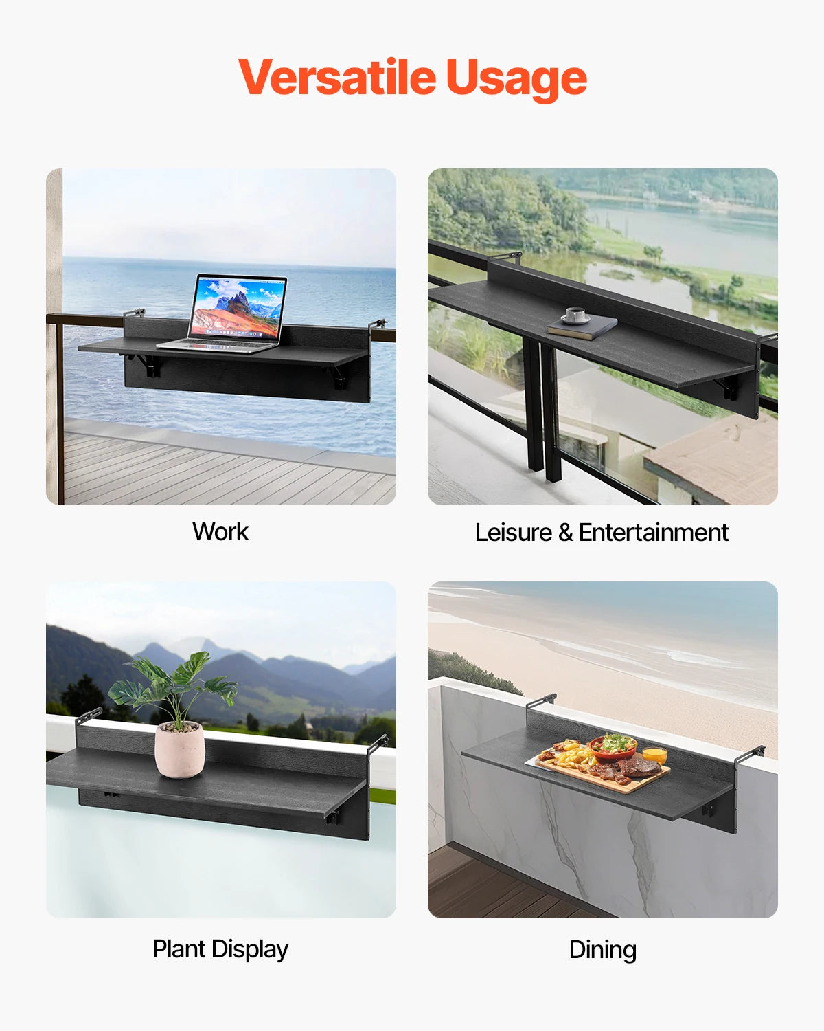 SucceBuy Balcony Hanging Table Folding Balcony Railing Table Outdoor Balcony Bar Table for Railings Serving Table for Patio
