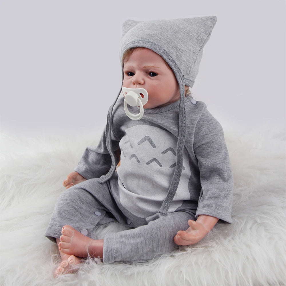 55cm Reborn Baby Doll Boy Soft Vinyl Newborn Lifelike Weighted Cloth Body Realistic Doll Collectible Toy for Kids