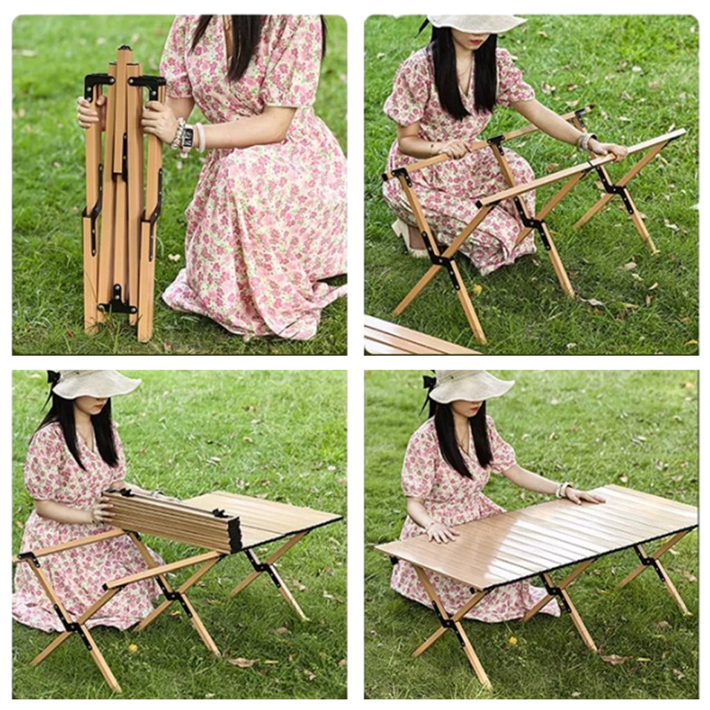 Folding Table Portable Picnic Camping Table Egg Roll Multi Function Outdoor AU