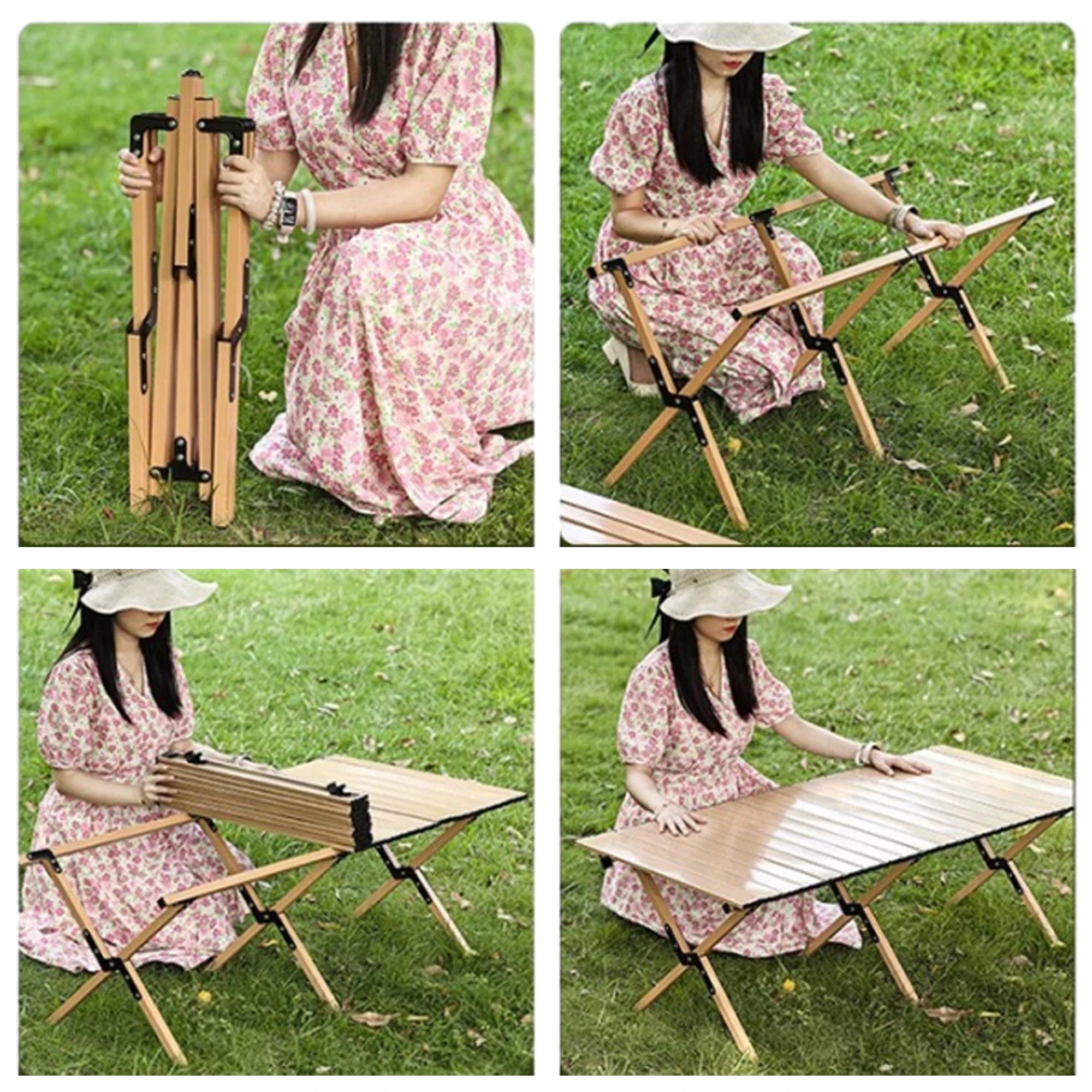 Folding Table Portable Picnic Camping Table Egg Roll Multi Function Outdoor AU