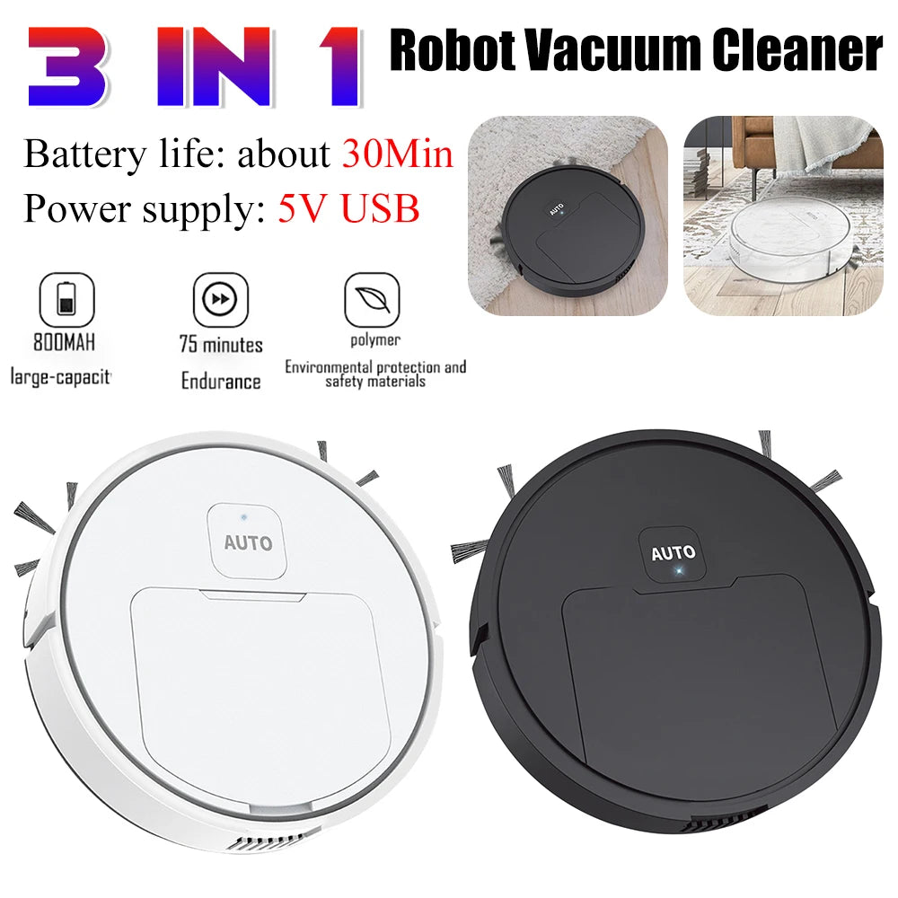 Robotic Vacuum 3-in-1 Cleaner With Integrated Home Sweeping, Mopping Cleaning USB Charging Vacuum Cleaner 1000Pa for Home Floor