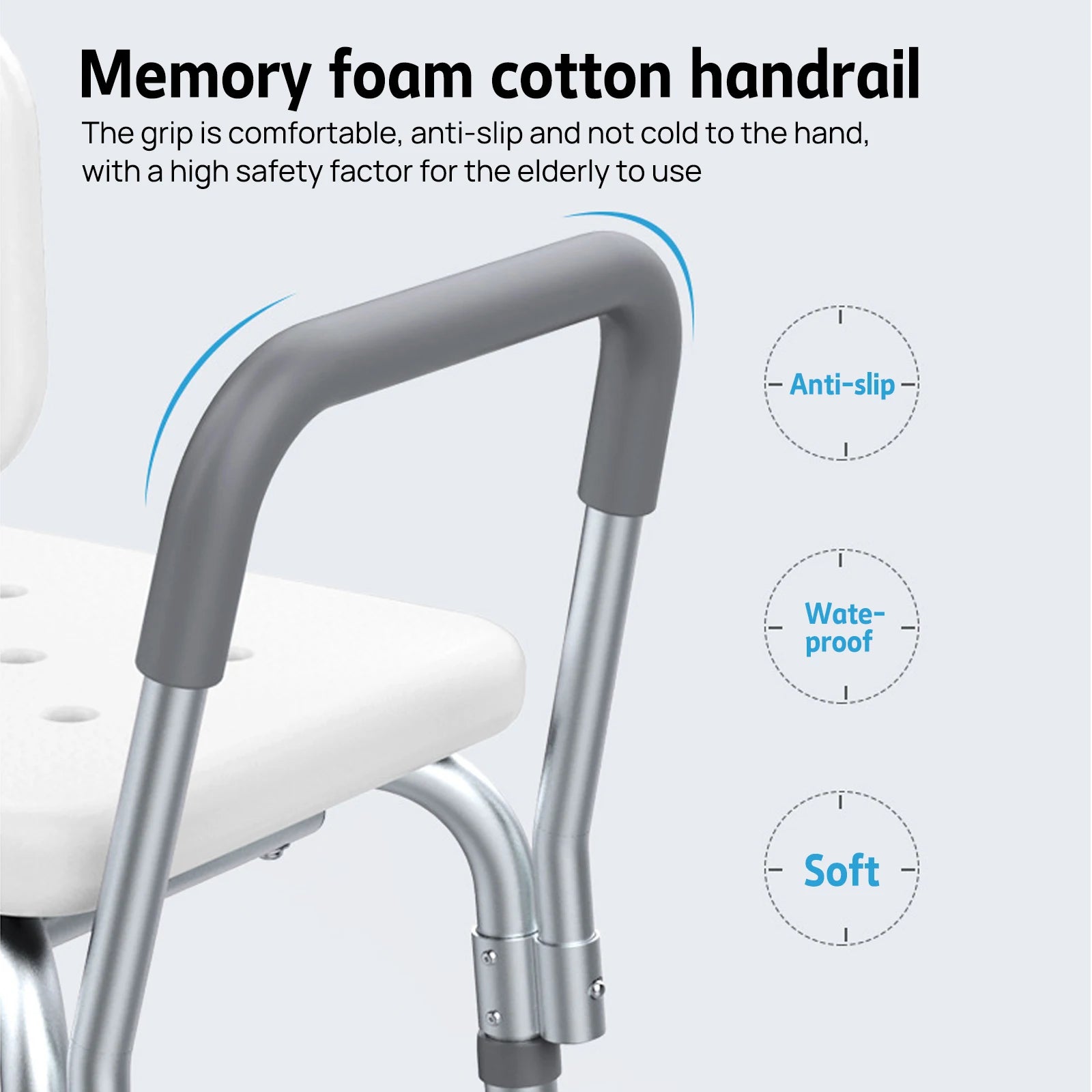 PORIYA Shower Chair Bath Bench Seat Stool with Back Arms Adjustable Height Non-Slip