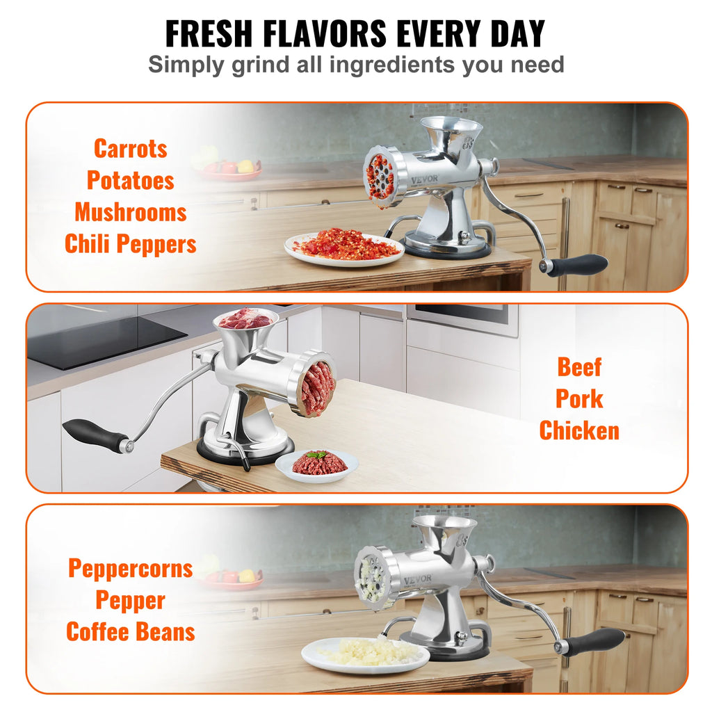 SucceBuy Manual Meat Grinder 304 Stainless Steel Hand Meat Grinder w/ Suction Cup&Steel Table Clamp Meat Mincer Sausage Maker