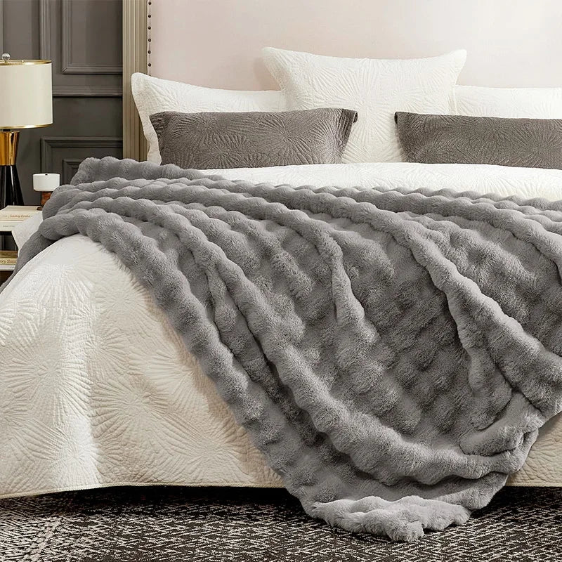 [Cozy|Faux Rabbit] Soft, Warm, 1pc Cozy Faux Rabbit Fleece Blanket | Throw for Bedroom, Guest Room, Living Room 2KG