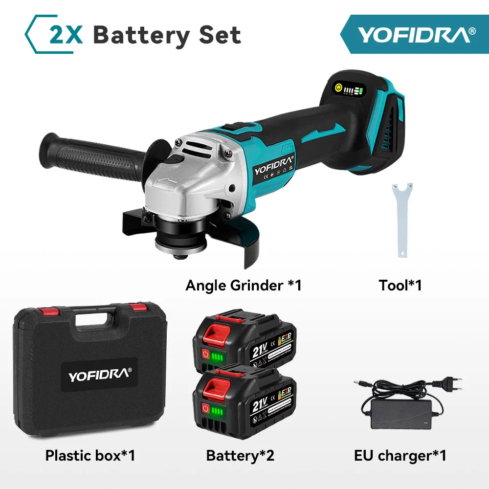 YOFIDRA 125mm Brushless Angle Grinder 4 Gear Cordless Grinding Machine Cutting Woodworking Power Tool For Makita 21V Battery Pin