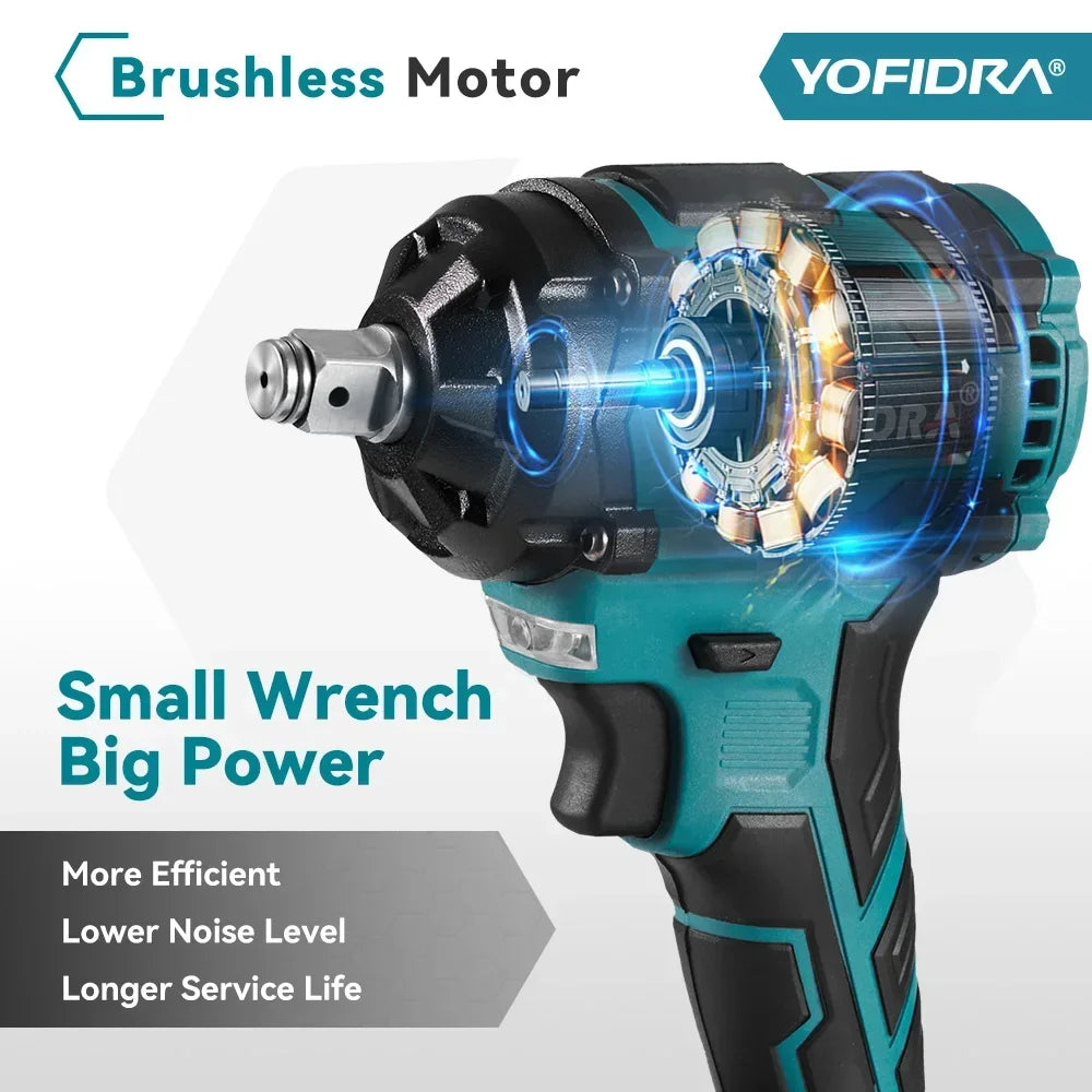 YOFIDRA 1000N.M Brushless Electric Impact Wrench 1/2 inch Cordless Wrench Screwdriver Power Tool For Makita 18V Battery Pin