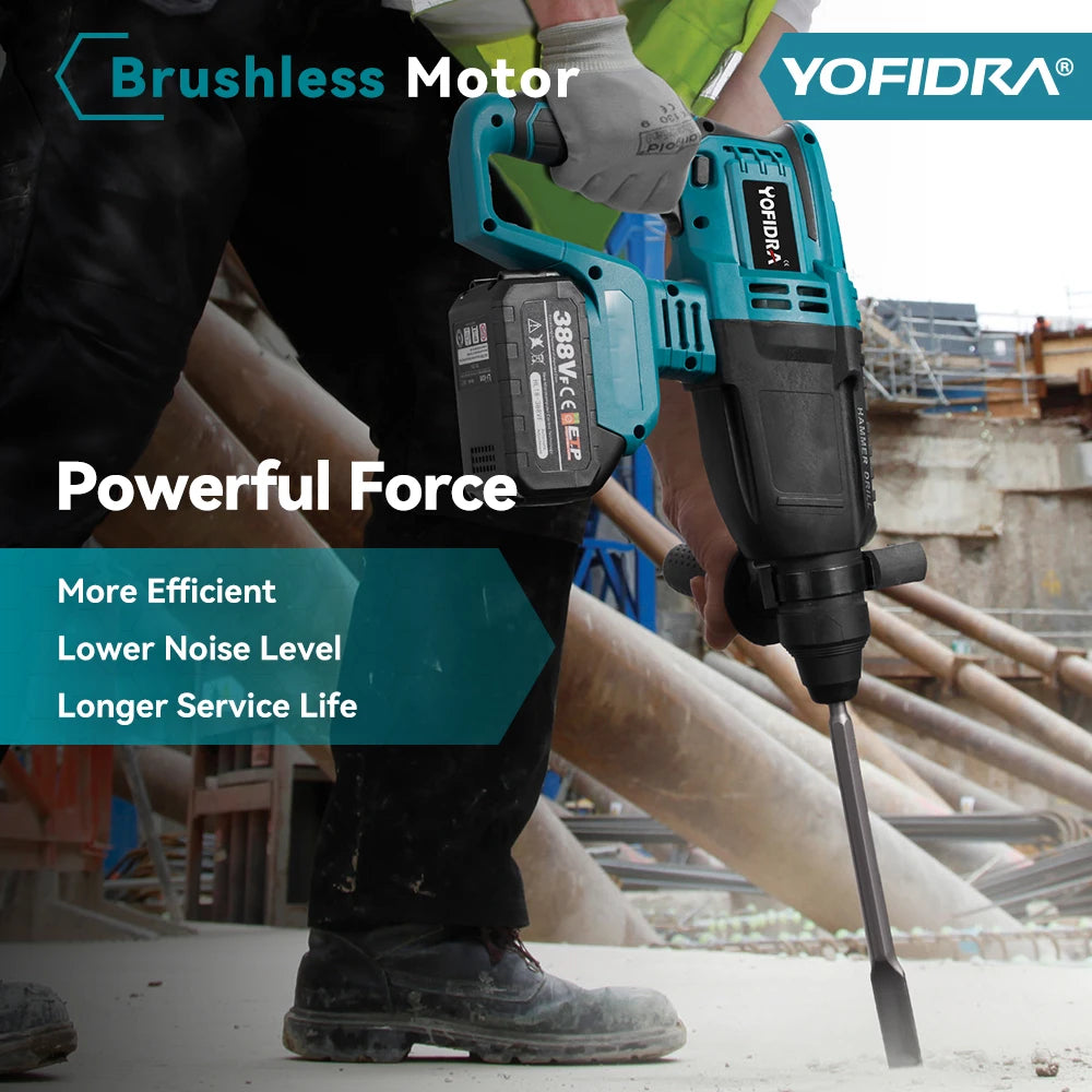 YOFIDRA Brushless Electric Hammer Drill 26MM Multifunctional Cordless Rechargeable Screwdriver Tool For Makita 21V Battery Pin