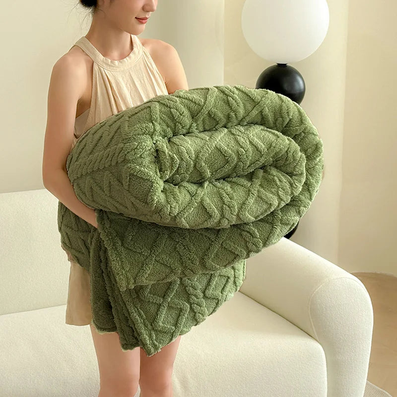 Ultra-Soft 3D Plush 1pc Luxurious Jacquard Fleece Blanket - Dense Weave for Exceptional Warmth, Cozy Flannel Throw 500gsm