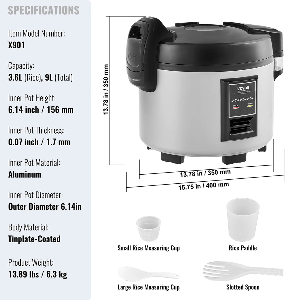 SucceBuy Commercial Rice Cooker Rice Cooker 9.51 Qt / 9 Liter Large Rice Cooker and Warmer with Nonstick Inner Pot Fast Cooking