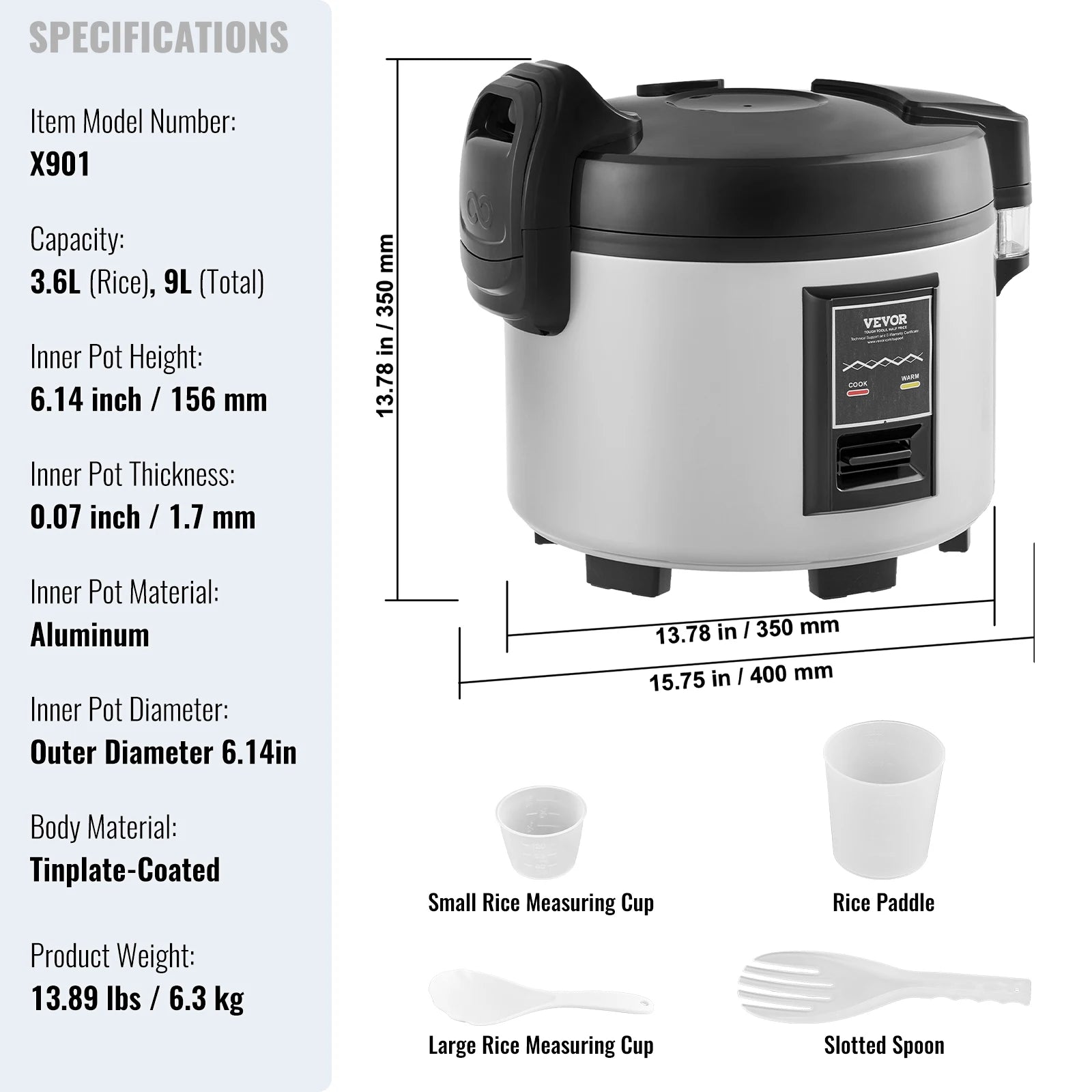 SucceBuy Commercial Rice Cooker Rice Cooker 9.51 Qt / 9 Liter Large Rice Cooker and Warmer with Nonstick Inner Pot Fast Cooking