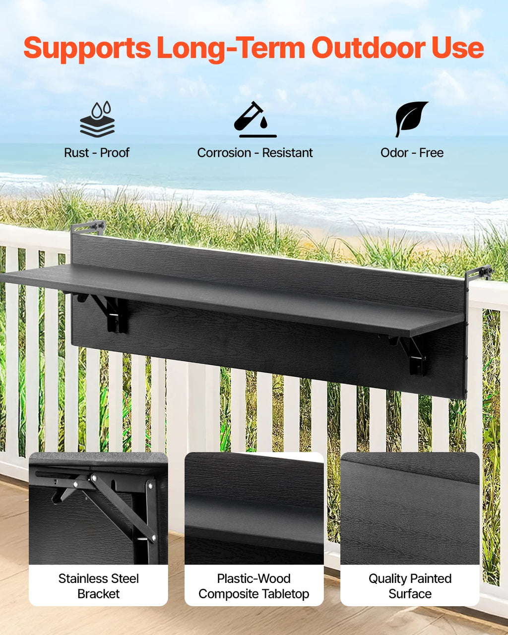 SucceBuy Balcony Hanging Table Folding Balcony Railing Table Outdoor Balcony Bar Table for Railings Serving Table for Patio