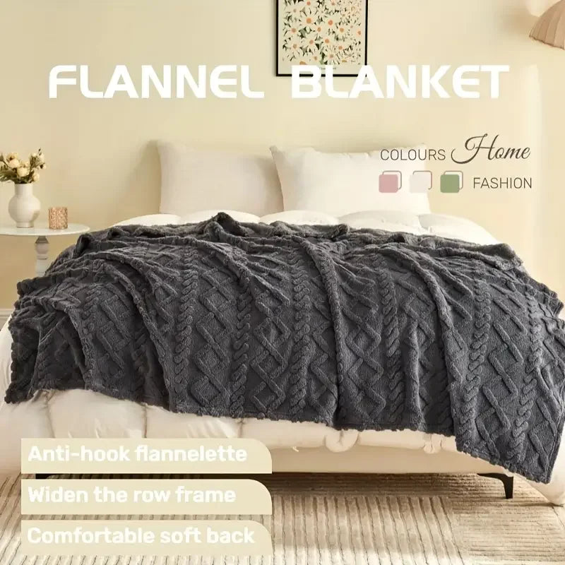 Ultra-Soft 3D Plush 1pc Luxurious Jacquard Fleece Blanket - Dense Weave for Exceptional Warmth, Cozy Flannel Throw 500gsm