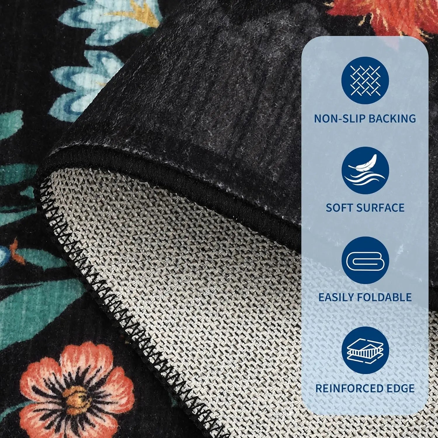 Washable Rugs for Living Room, Low Pile Floral Area Rug, Indoor Soft Carpet, Indoor Foldable Floor Mat for Bedroom, Dining Room