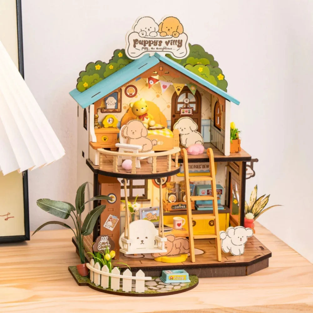 Robotime Rolife DIY Miniature Dollhouse Kit Rolife Puppy's Cozy Villa Amazing Gift for Children DIY Miniature House for Adult