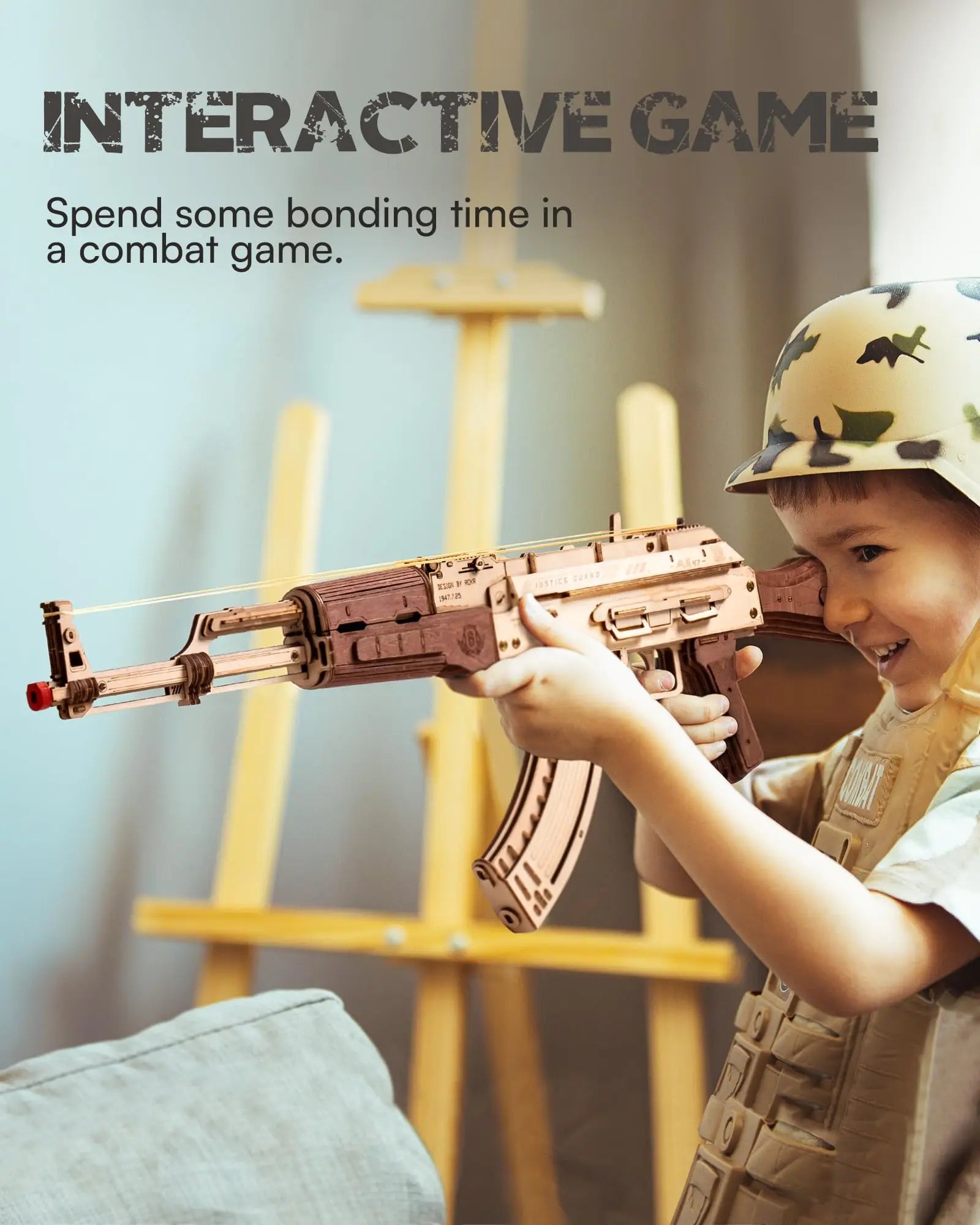 Robotime Rokr Automatic Rifle AK47 3D Wooden Gun Funny DIY Building Block Toys for Kids Adults Justice Guard Wooden PuzzleLQ901