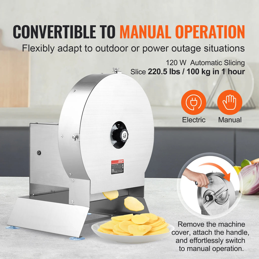 SucceBuy Electric Vegetable Slicer 0-0.5"/0-12mm Thickness Adjustable Commercial Slicer Machine Convertible to Manual FoodCutter
