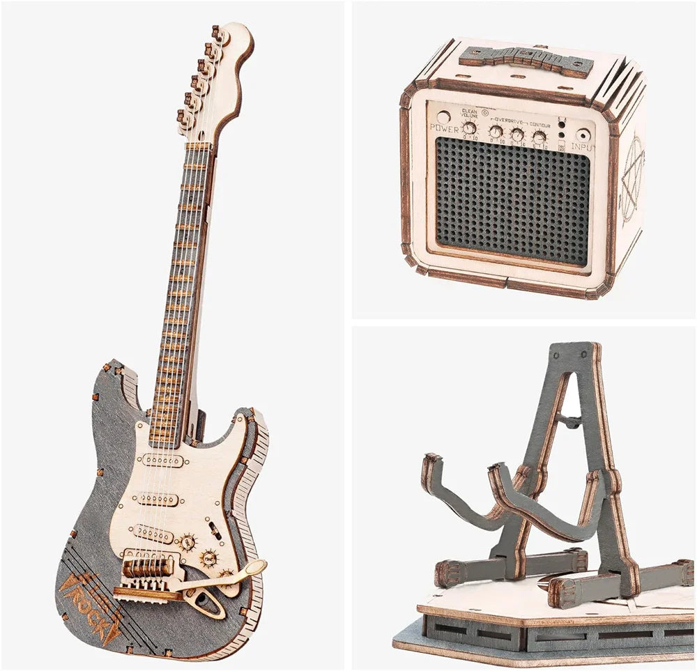Robotime DIY Model Guitar Kit 3D Puzzle for Kids Wooden Craft Kits to Build Brain Teaser Puzzle Toy Creative Gift for Teens Adul