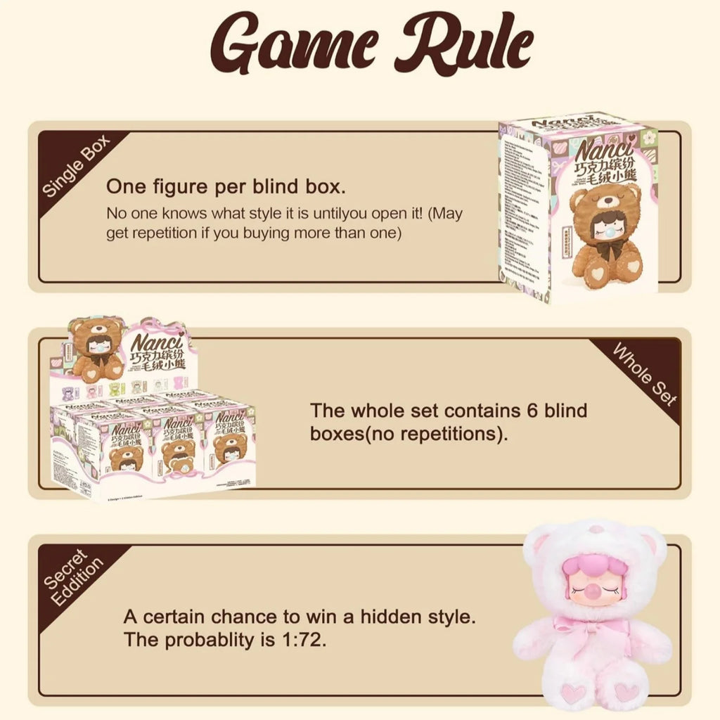 Rolife Plush Blind Box Nanci's Colorful Chocolate Cutie Action Figure Collectible Plush Doll Toys Surprise Box for Kids Friends