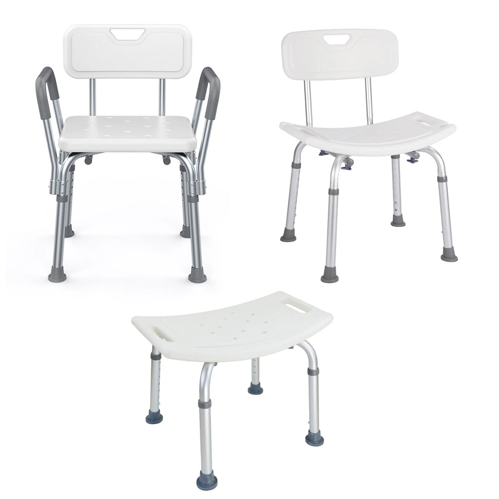 PORIYA Shower Chair Bath Bench Seat Stool with Back Arms Adjustable Height Non-Slip