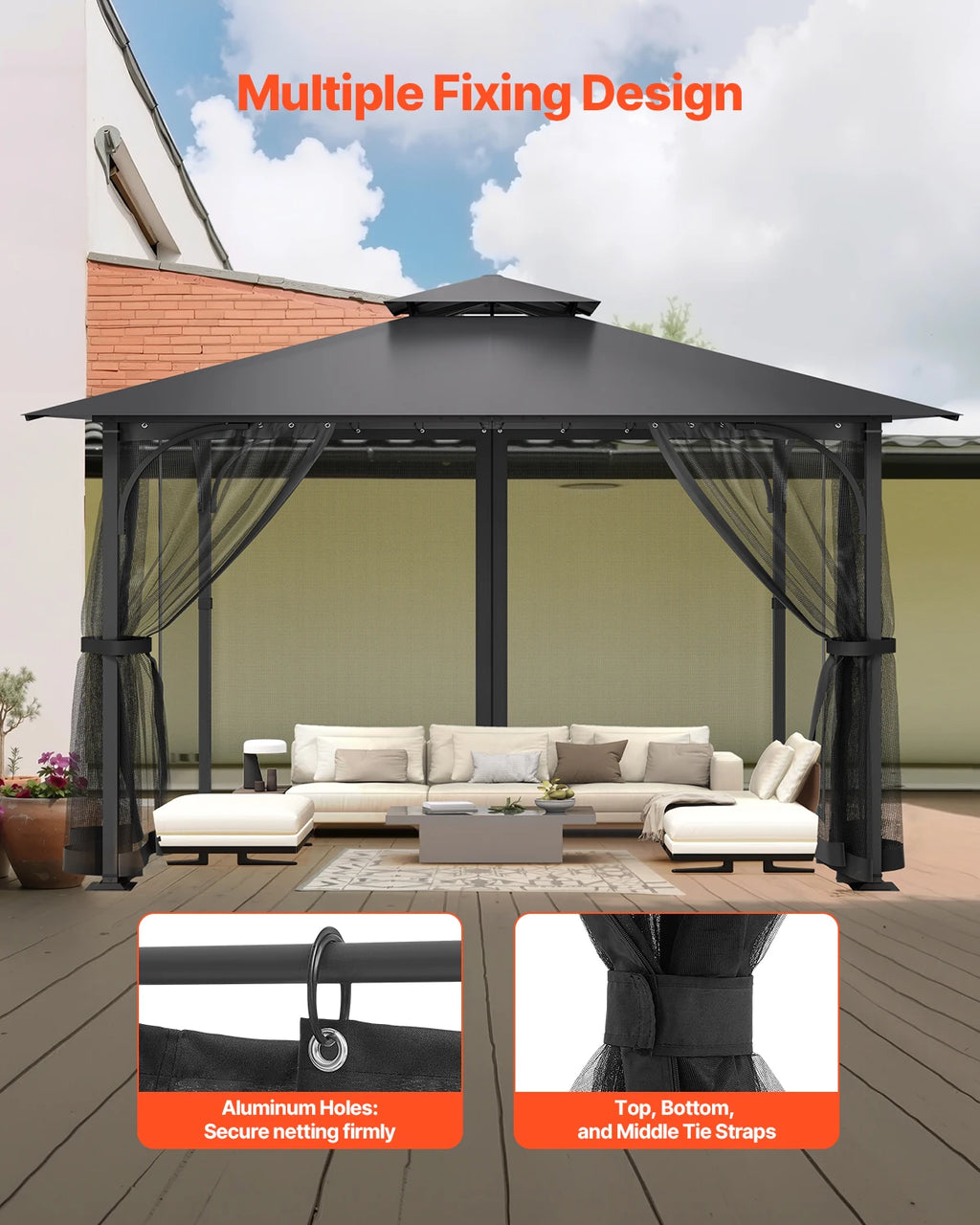 SucceBuy Gazebo Netting Replacement Outdoor Garden Gazebo Net 4-Panel Sidewall Mesh Gazebo Curtain Double Zipper for Garden