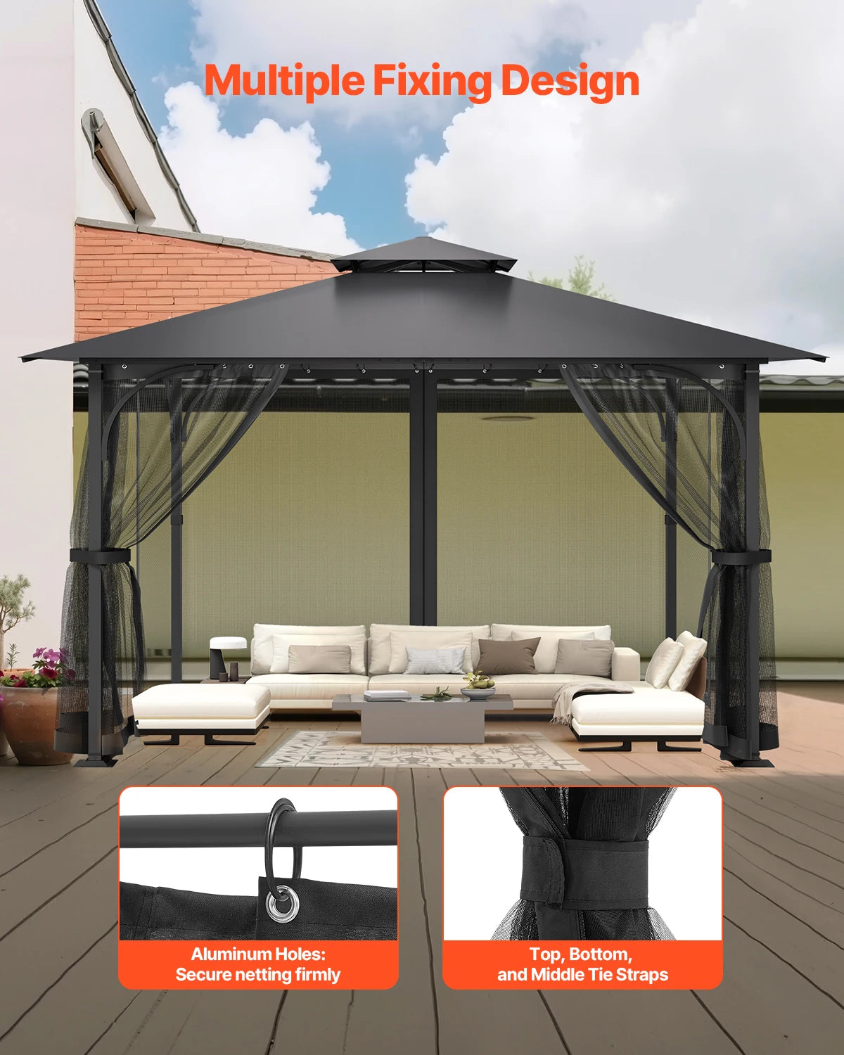 SucceBuy Gazebo Netting Replacement Outdoor Garden Gazebo Net 4-Panel Sidewall Mesh Gazebo Curtain Double Zipper for Garden