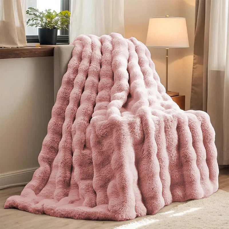 [Cozy|Faux Rabbit] Soft, Warm, 1pc Cozy Faux Rabbit Fleece Blanket | Throw for Bedroom, Guest Room, Living Room 2KG